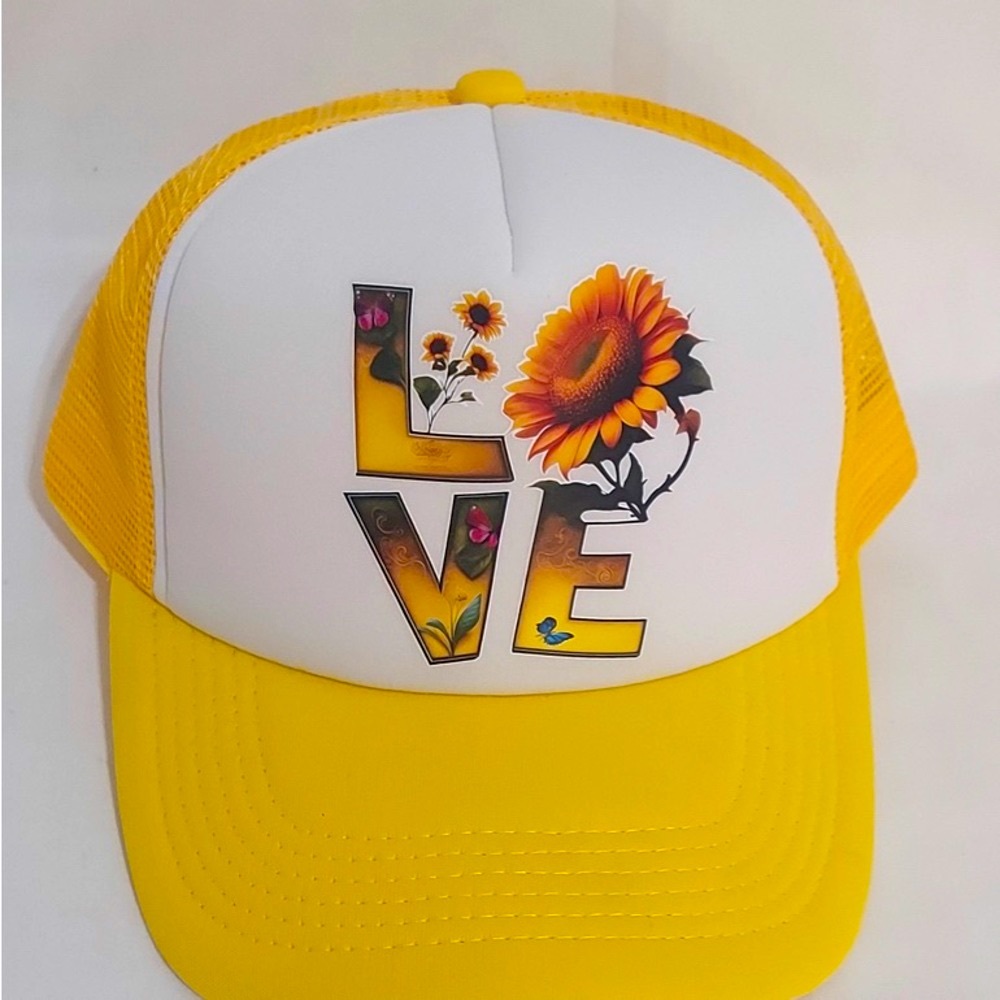 Sunflower Love Baseball Meshback Trucker Hat Adjustable Yellow